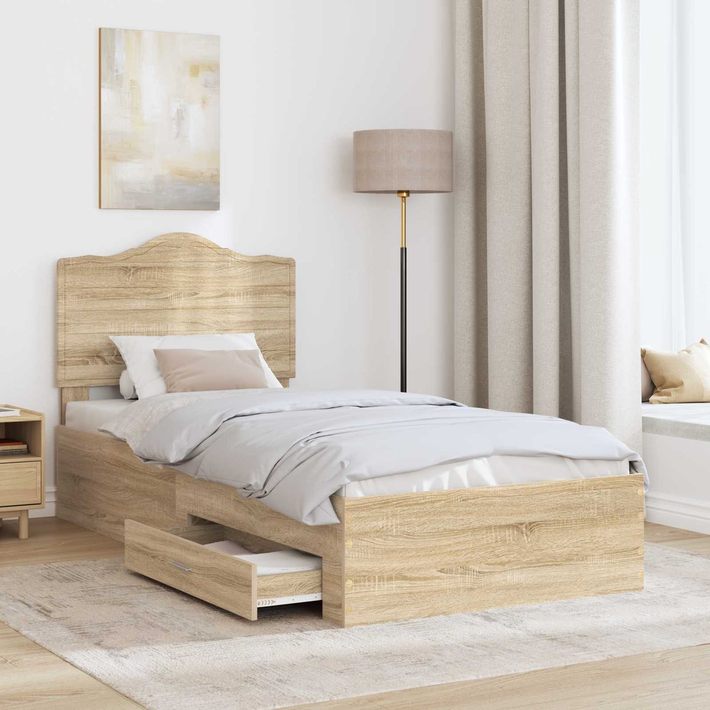 Bed Frame with Drawer Sonoma Oak 100 x 200 cm Engineered Wood