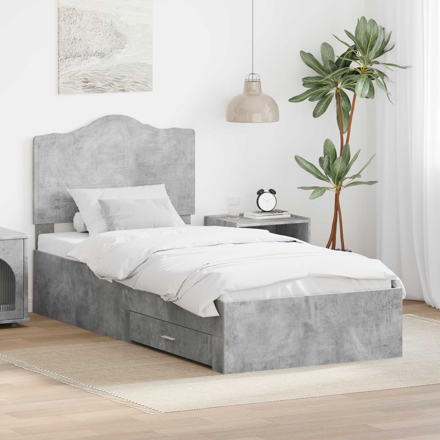 Bed Frame Concrete Grey 100 x 200 cm Engineered Wood