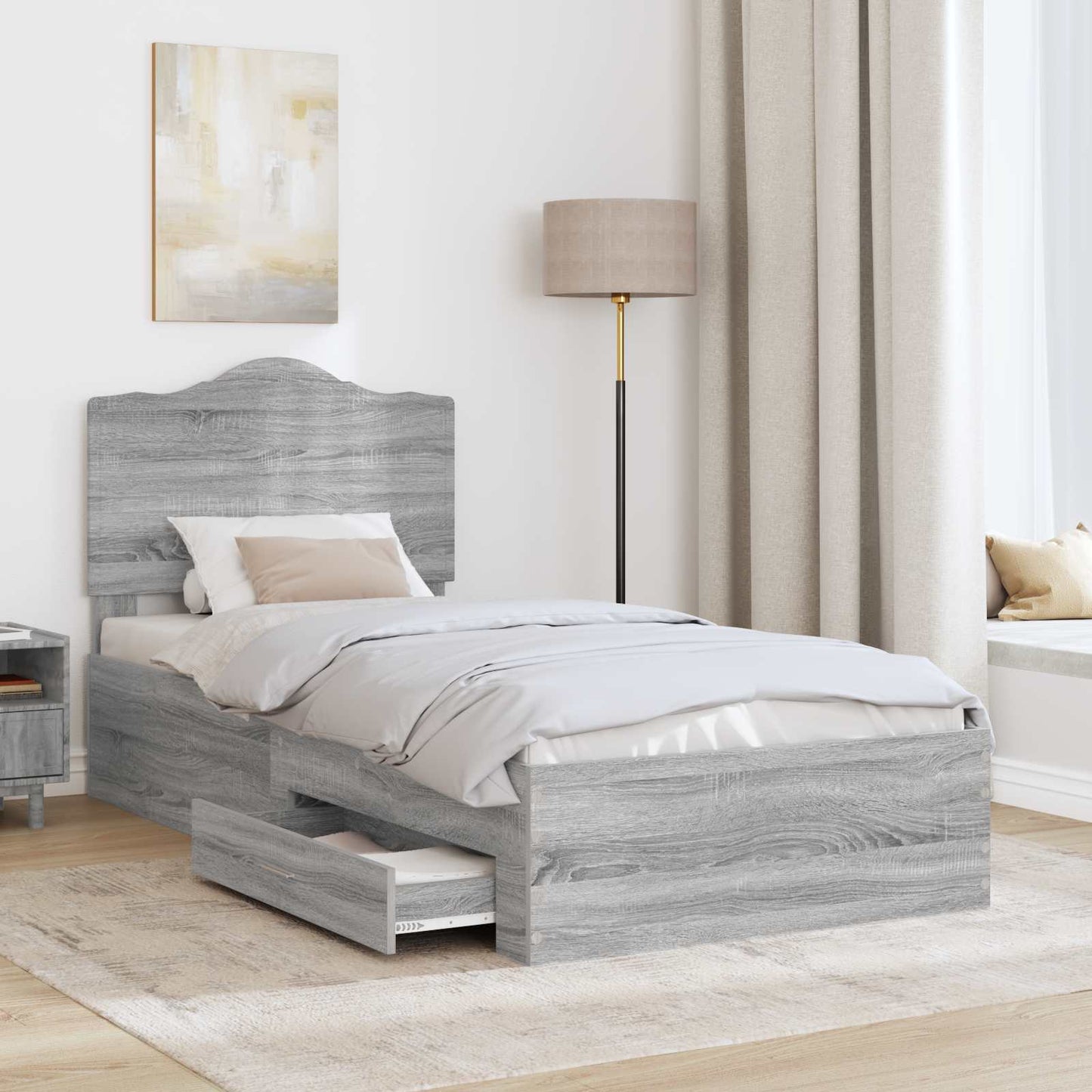 Bed Frame with Drawer Grey Sonoma 90 x 190 cm Engineered Wood