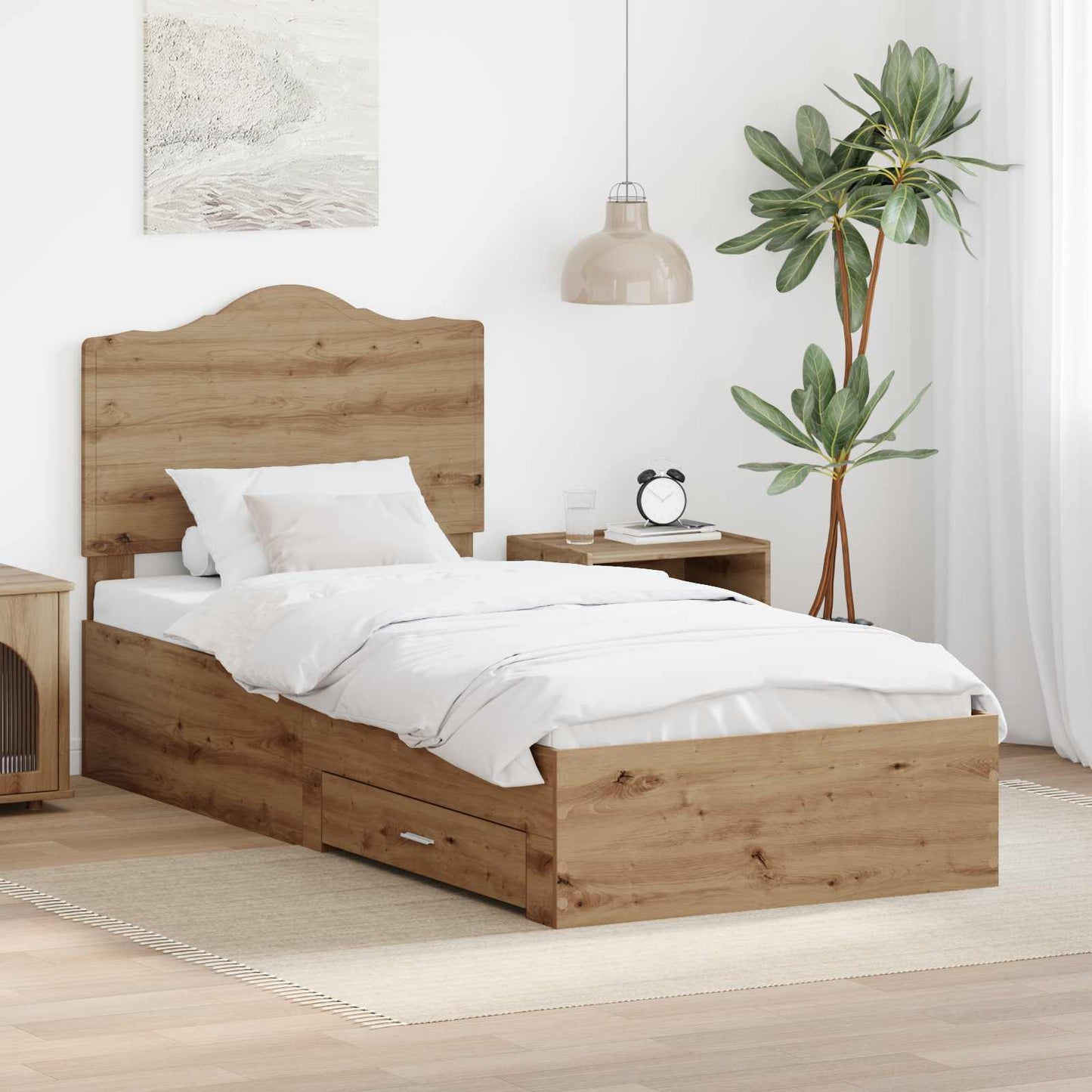 Bed Frame with Drawer Artisan Oak 90 x 190 cm Engineered Wood