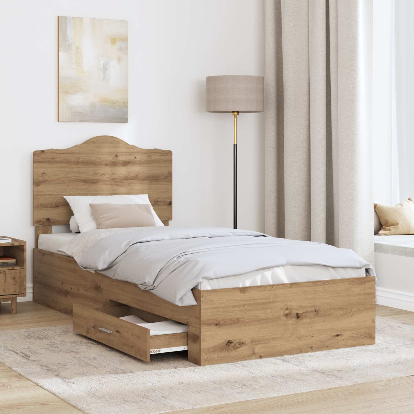 Bed Frame with Drawer Artisan Oak 90 x 190 cm Engineered Wood