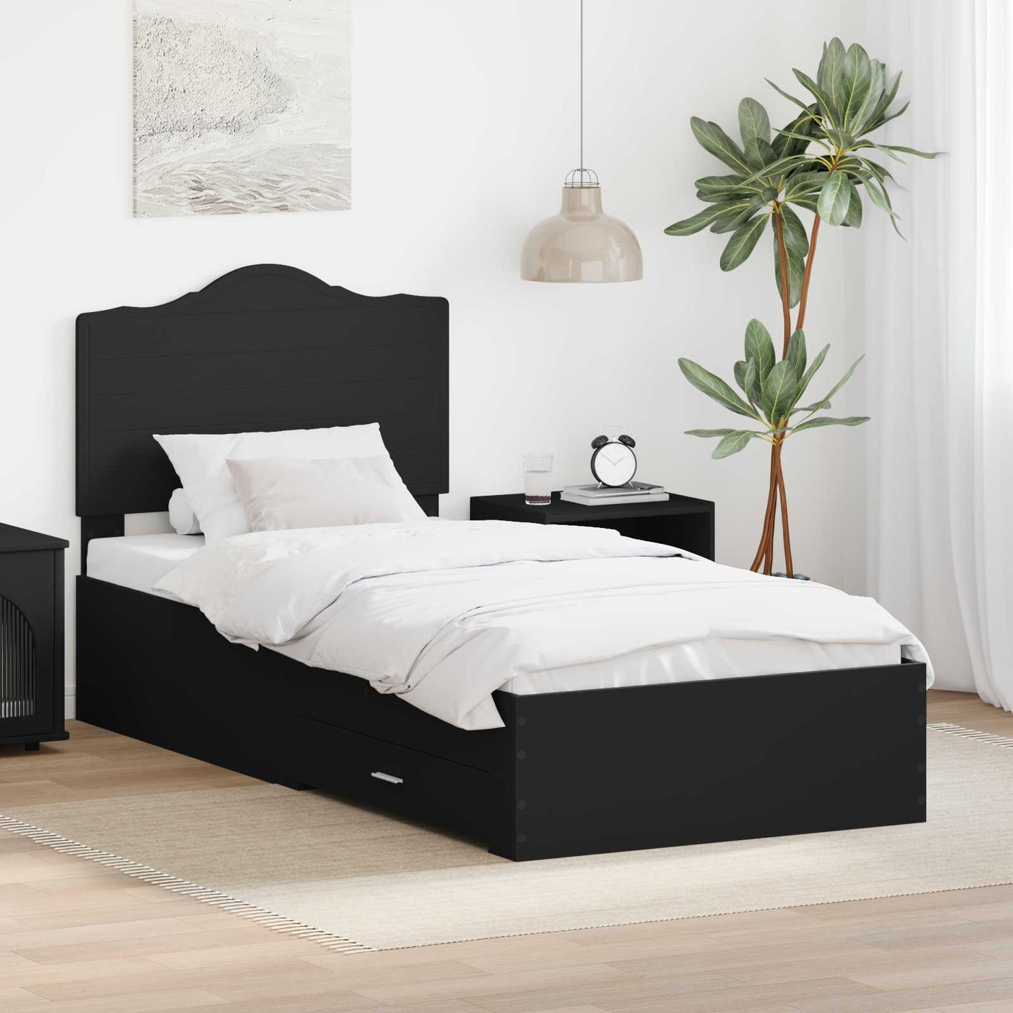 Bed Frame with Headboard Black 70 x 190 cm Engineered Wood
