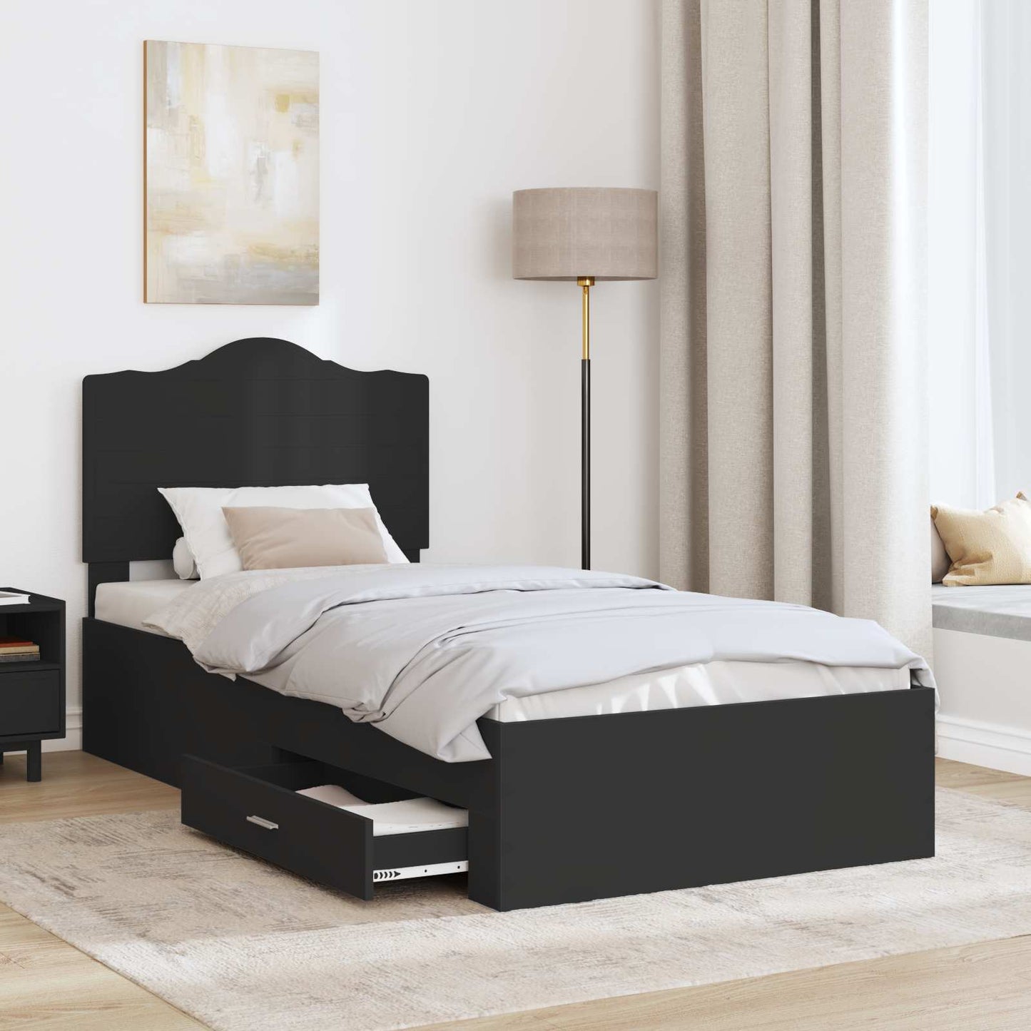 Bed Frame with Headboard Black 70 x 190 cm Engineered Wood