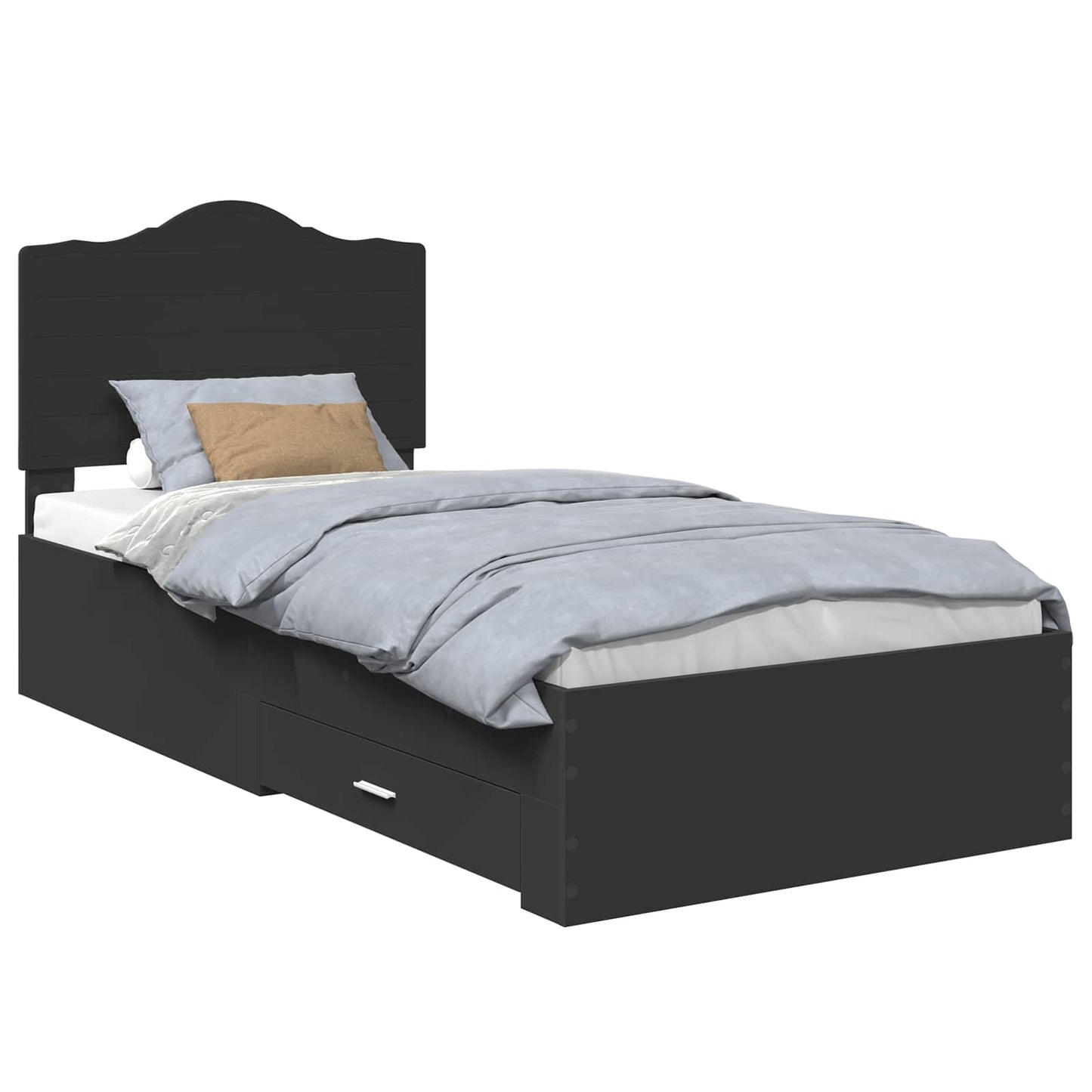 Bed Frame with Headboard Black 70 x 190 cm Engineered Wood