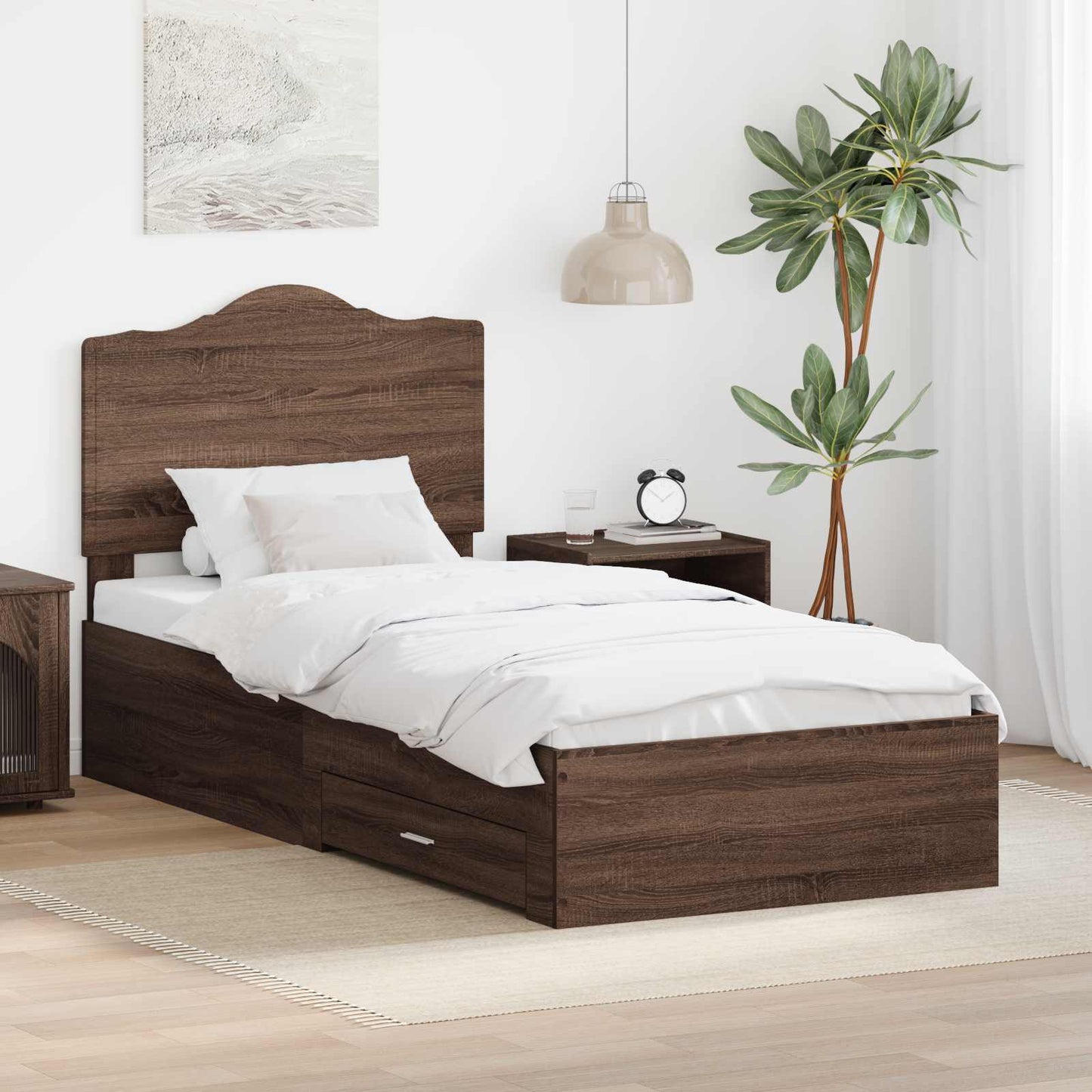 Bed Frame with Headboard Brown Oak 70 x 190 cm Engineered Wood