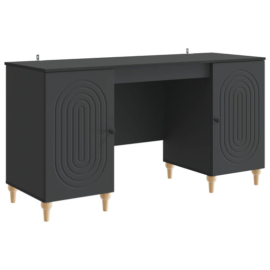 Desk with Shelf Black 142.5 x 50 x 75 cm Engineered Wood