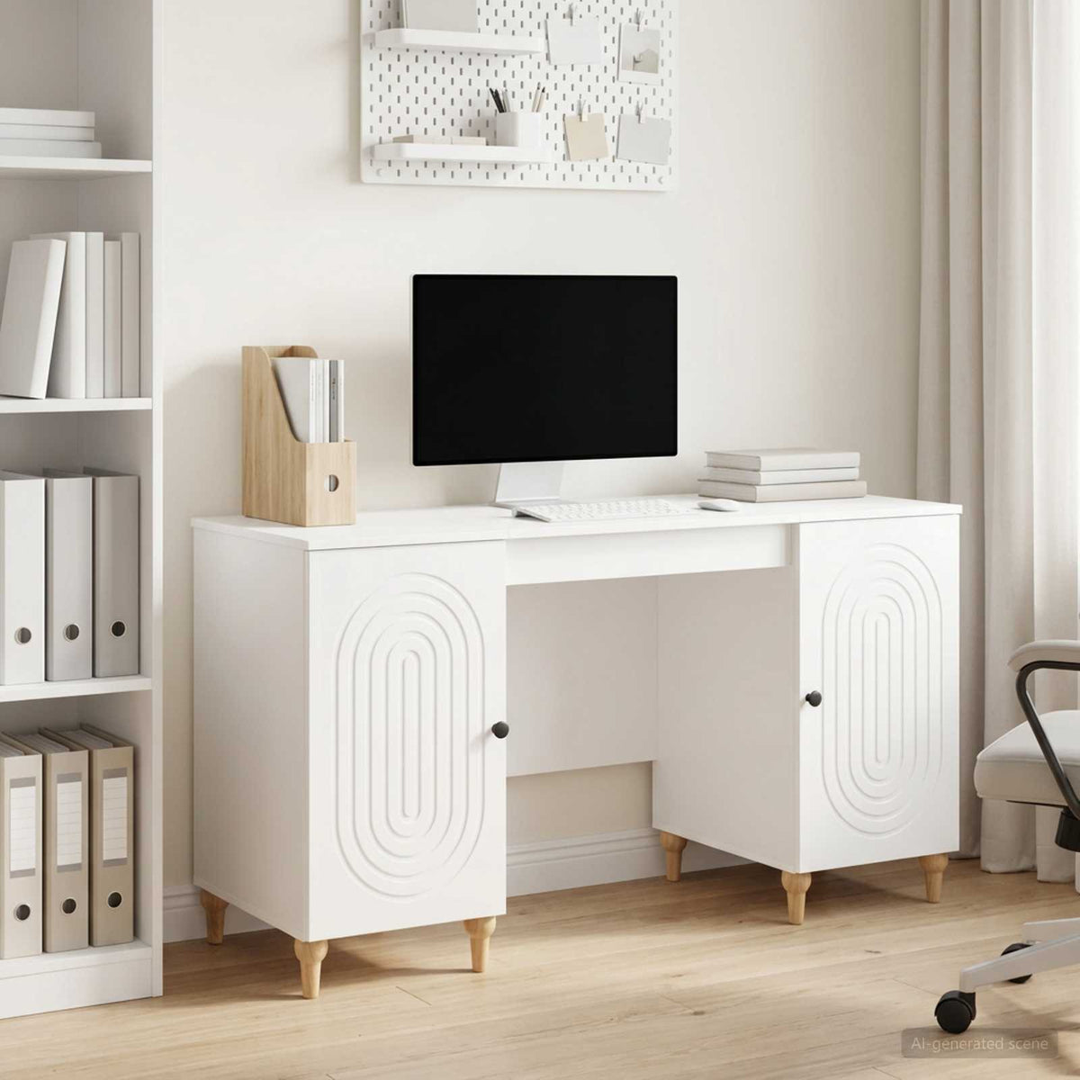 Desk High Gross White 142.5 x 50 x 75 cm Engineered Wood