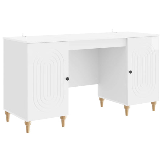 Desk with Shelf Gloss White 142.5 x 50 x 75 cm Engineered Wood