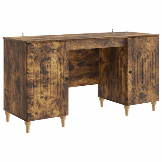 Desk with Shelf Smoked Oak 142.5 x 50 x 75 cm Engineered Wood