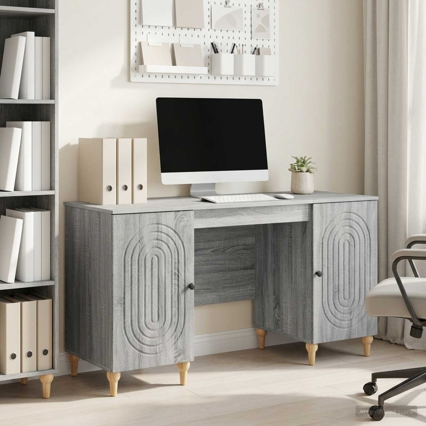 Desk Grey Sonoma 142.5 x 50 x 75 cm Engineered Wood
