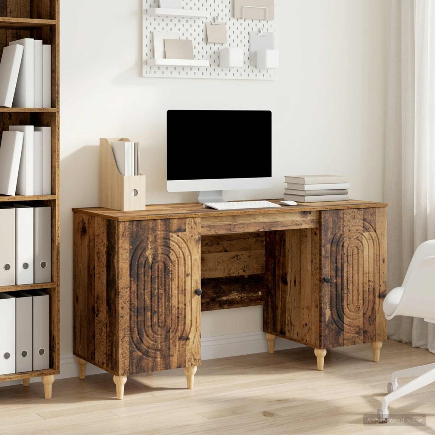 Desk with Shelf Old Wood 142.5 x 50 x 75 cm Engineered Wood