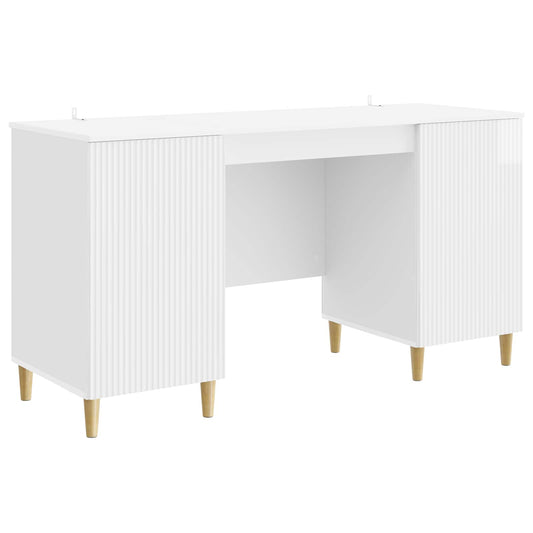 Desk High Gloss White 142.5 x 50 x 75 cm Engineered Wood