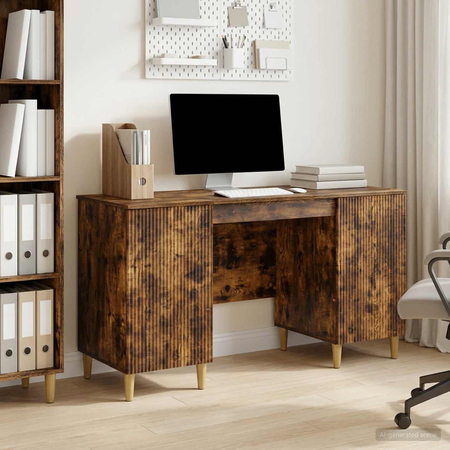 Desk with Shelf Smoked Oak 142.5 x 50 x 75 cm Engineered Wood