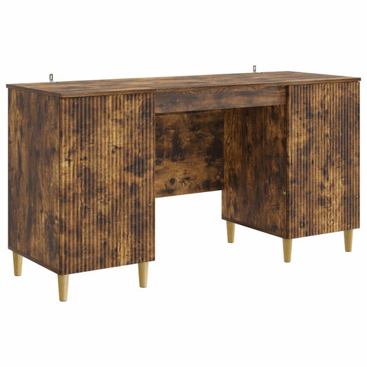 Desk with Shelf Smoked Oak 142.5 x 50 x 75 cm Engineered Wood