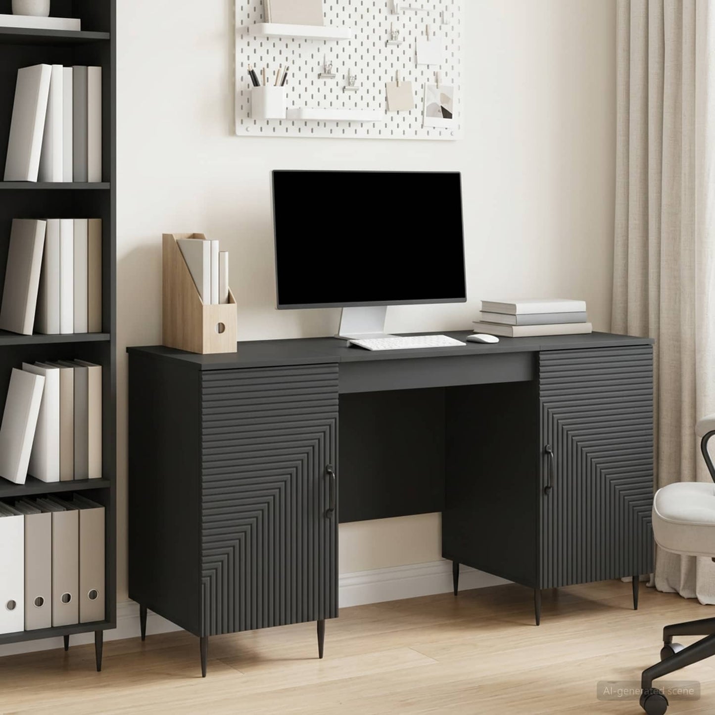 Desk with Shelf Black 142.5 x 50 x 75 cm Engineered Wood