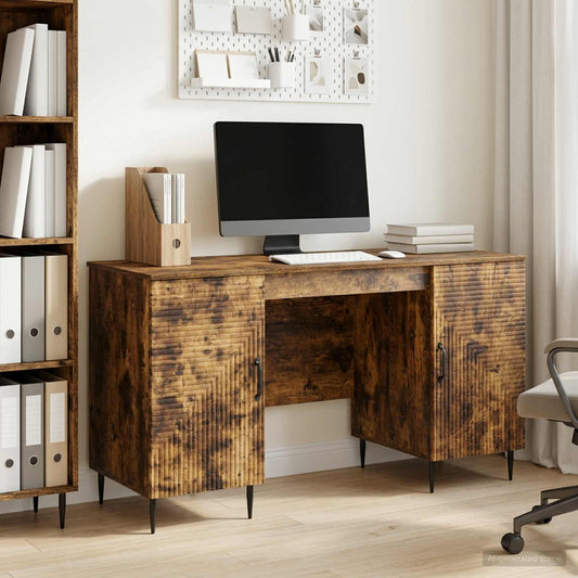 Desk with Shelf Smoked Oak 142.5 x 50 x 75 cm Engineered Wood
