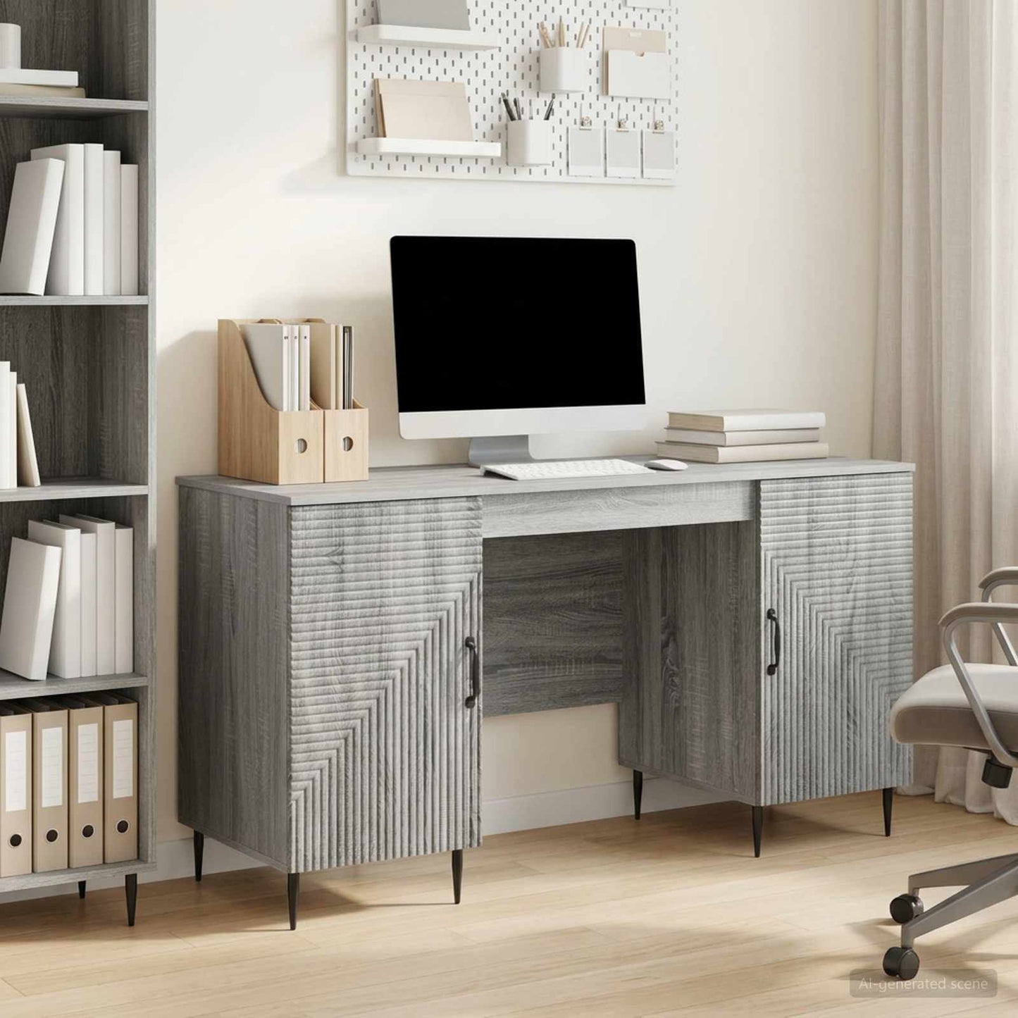 Desk with Shelf Grey Sonoma 142.5 x 50 x 75 cm Engineered Wood