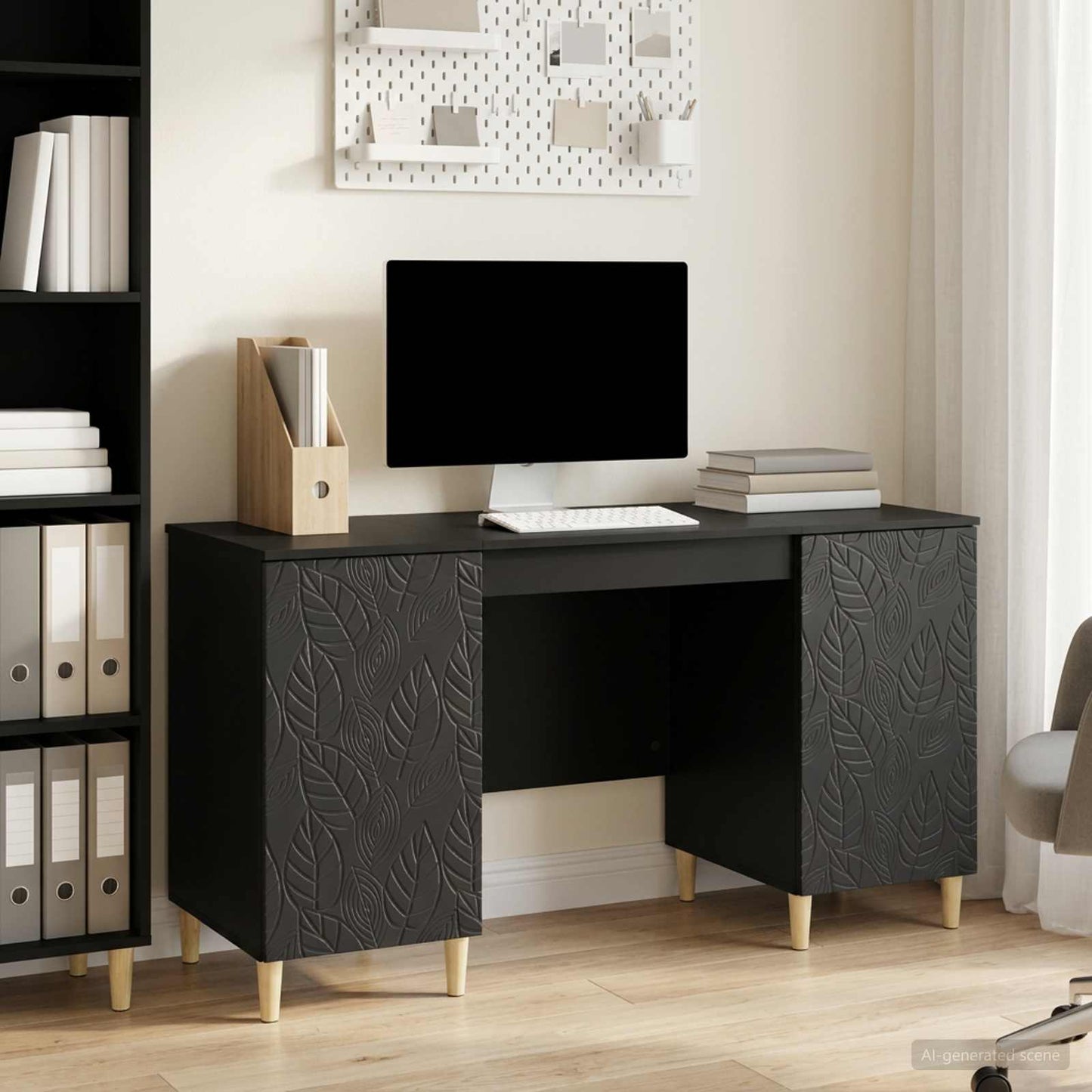Desk Black Engineered Wood 142.5 x 50 x 75 cm
