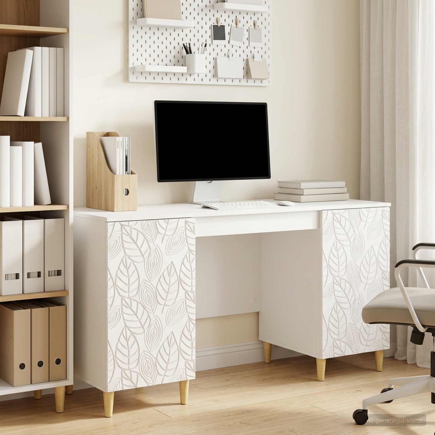 Desk High Gloss White Engineered Wood 142.5 x 50 x 75 cm
