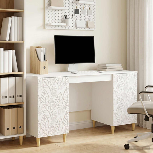 Desk High Gloss White Engineered Wood 142.5 x 50 x 75 cm