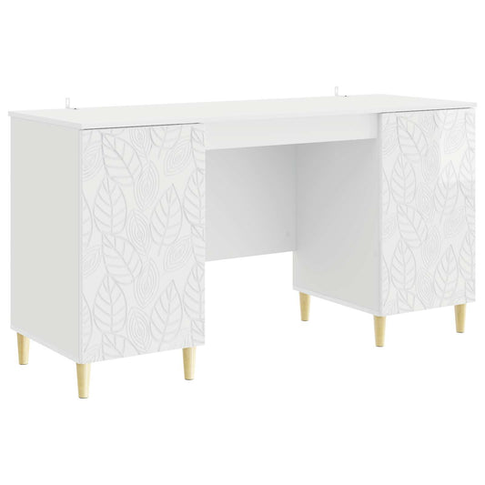 Desk High Gloss White Engineered Wood 142.5 x 50 x 75 cm