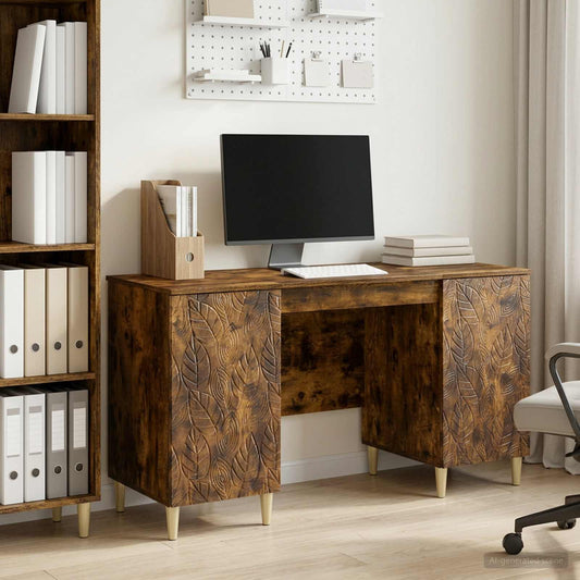 Desk Smoked Oak Engineered Wood 142.5 x 50 x 75 cm