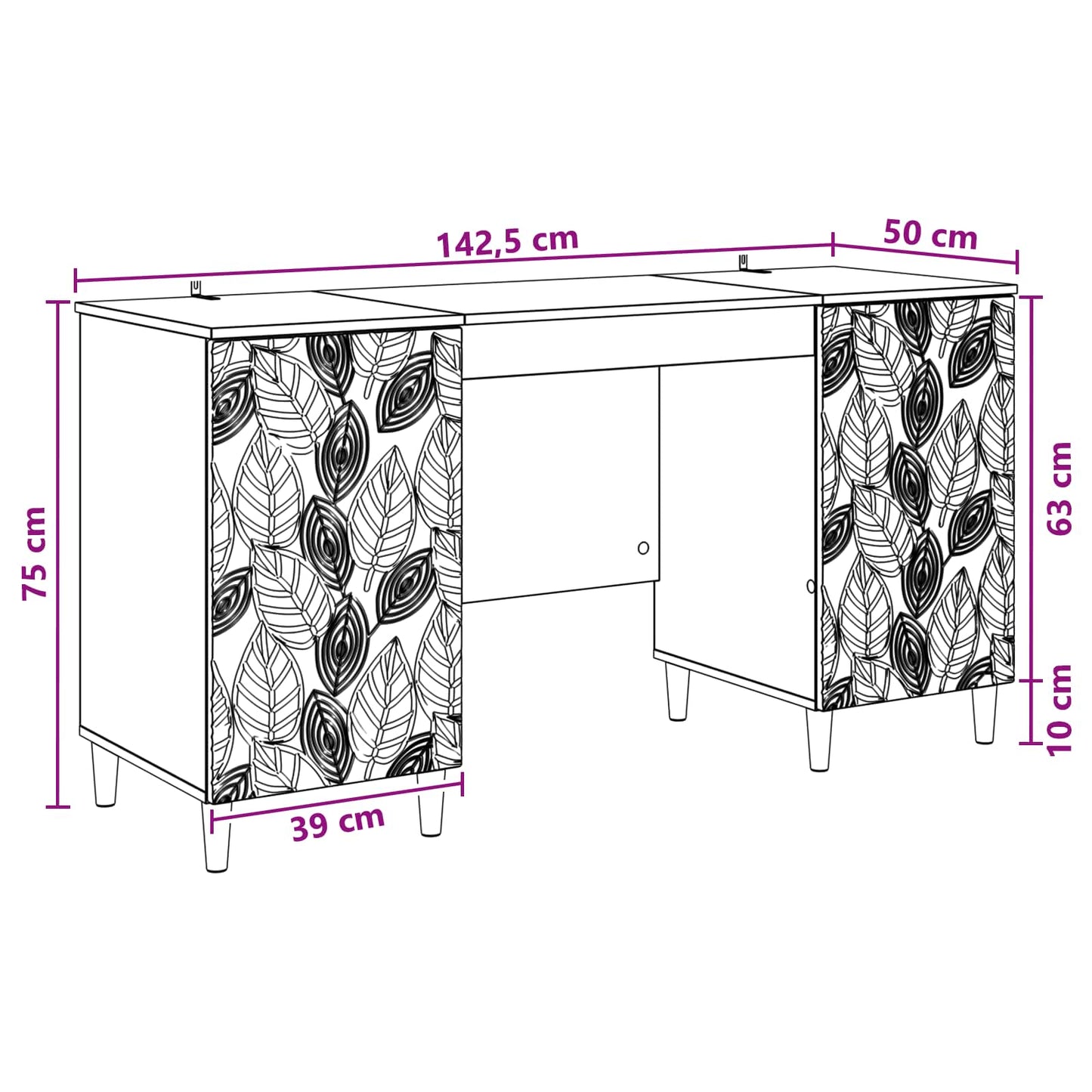 Desk Grey Sonoma 142.5 x 50 x 75 cm Engineered Wood