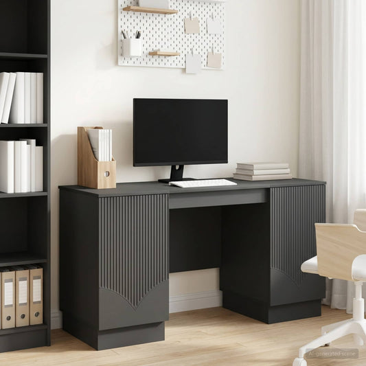 Desk with Shelf Black 142.5 x 50 x 75 cm Engineered Wood