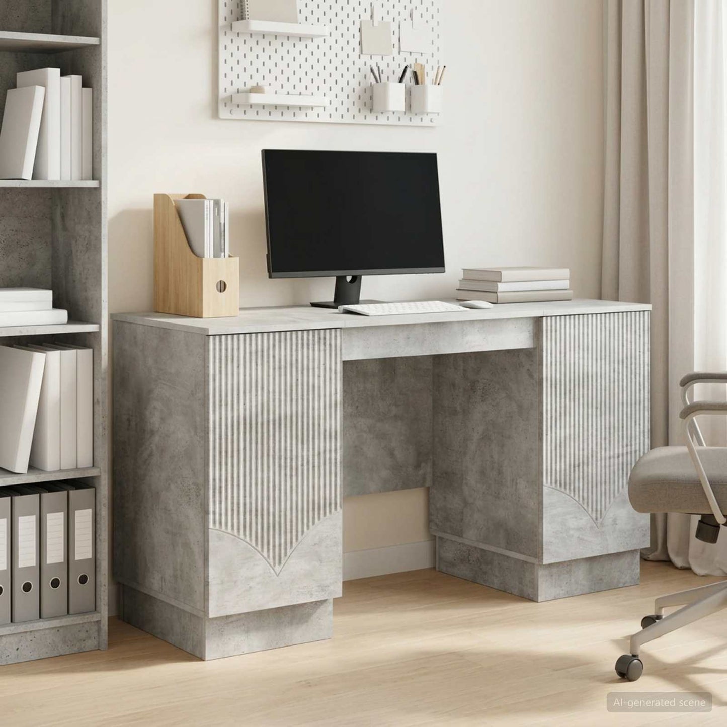 Desk with Door Concrete Grey 142.5 x 50 x 75 cm Engineered Wood