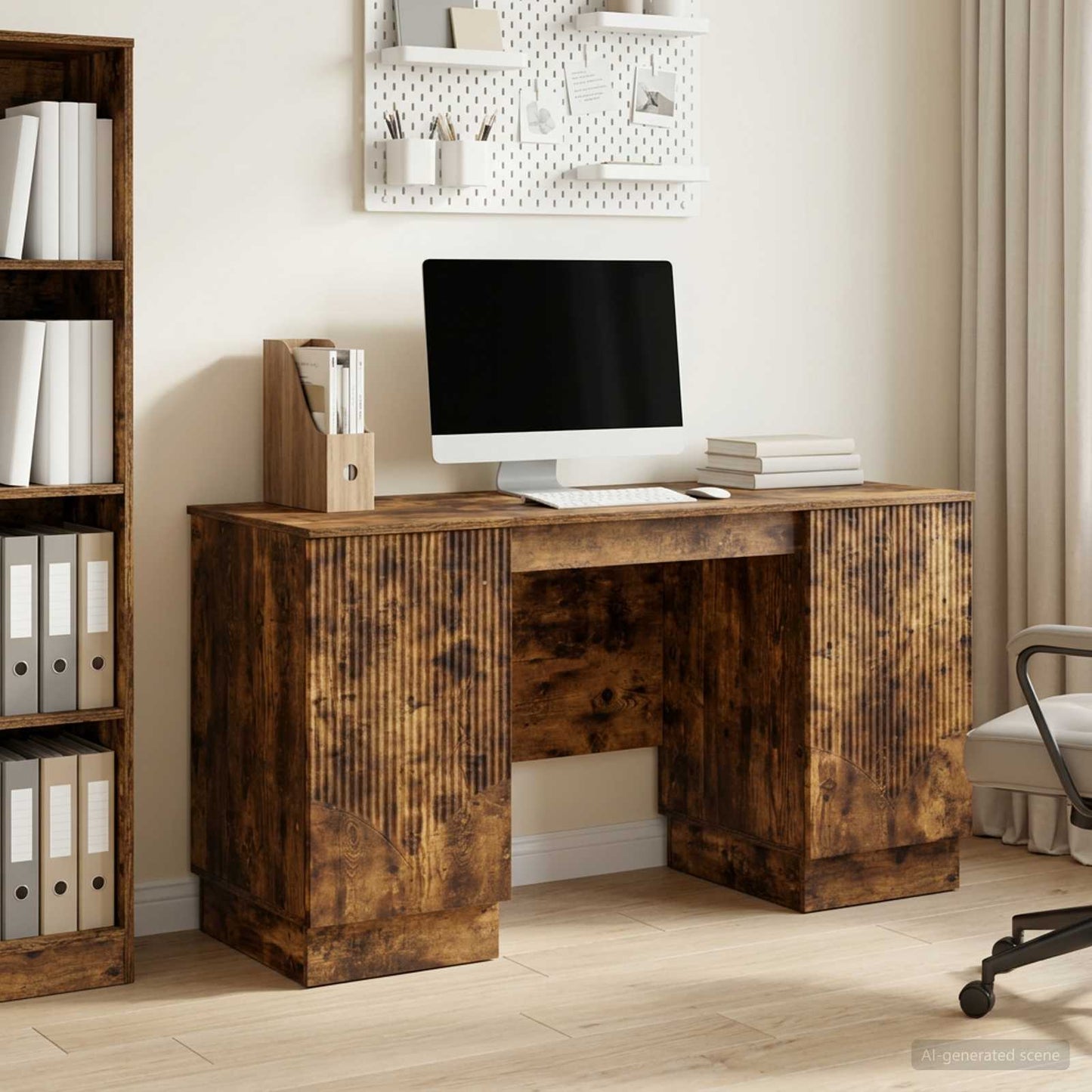 Desk Smoked Oak 142.5 x 50 x 75 cm Engineered Wood