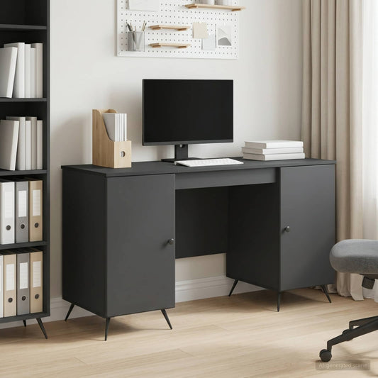 Desk with Shelf Black 142.5 x 50 x 75 cm Engineered Wood