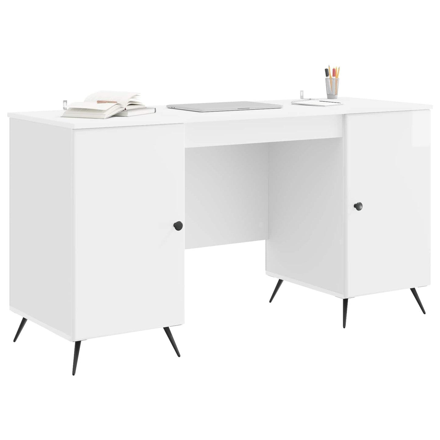 Desk High Gloss White 142.5 x 50 x 75 cm Engineered Wood