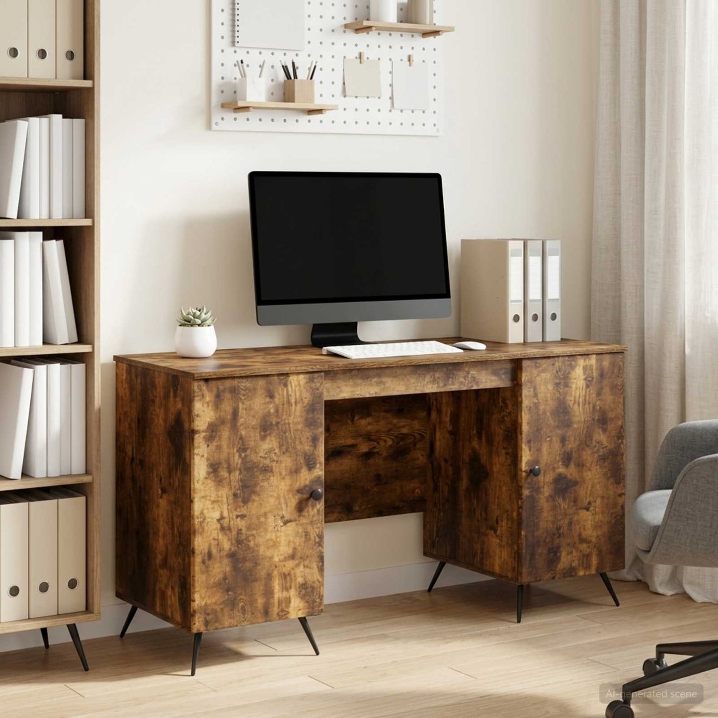 Desk Smoked Oak 142.5 x 50 x 75 cm Engineered Wood