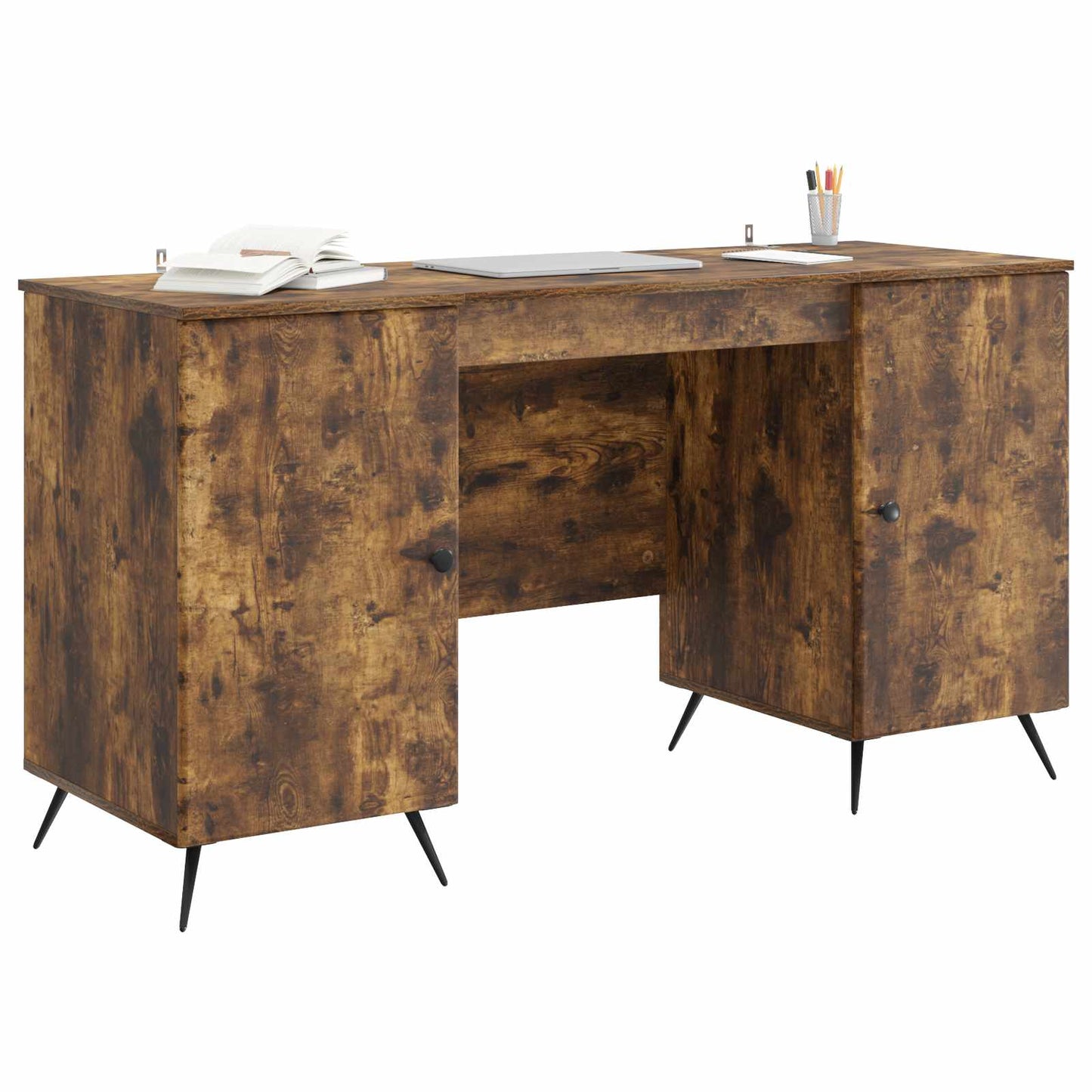 Desk with Shelf Smoked Oak 142.5 x 50 x 75 cm Engineered Wood