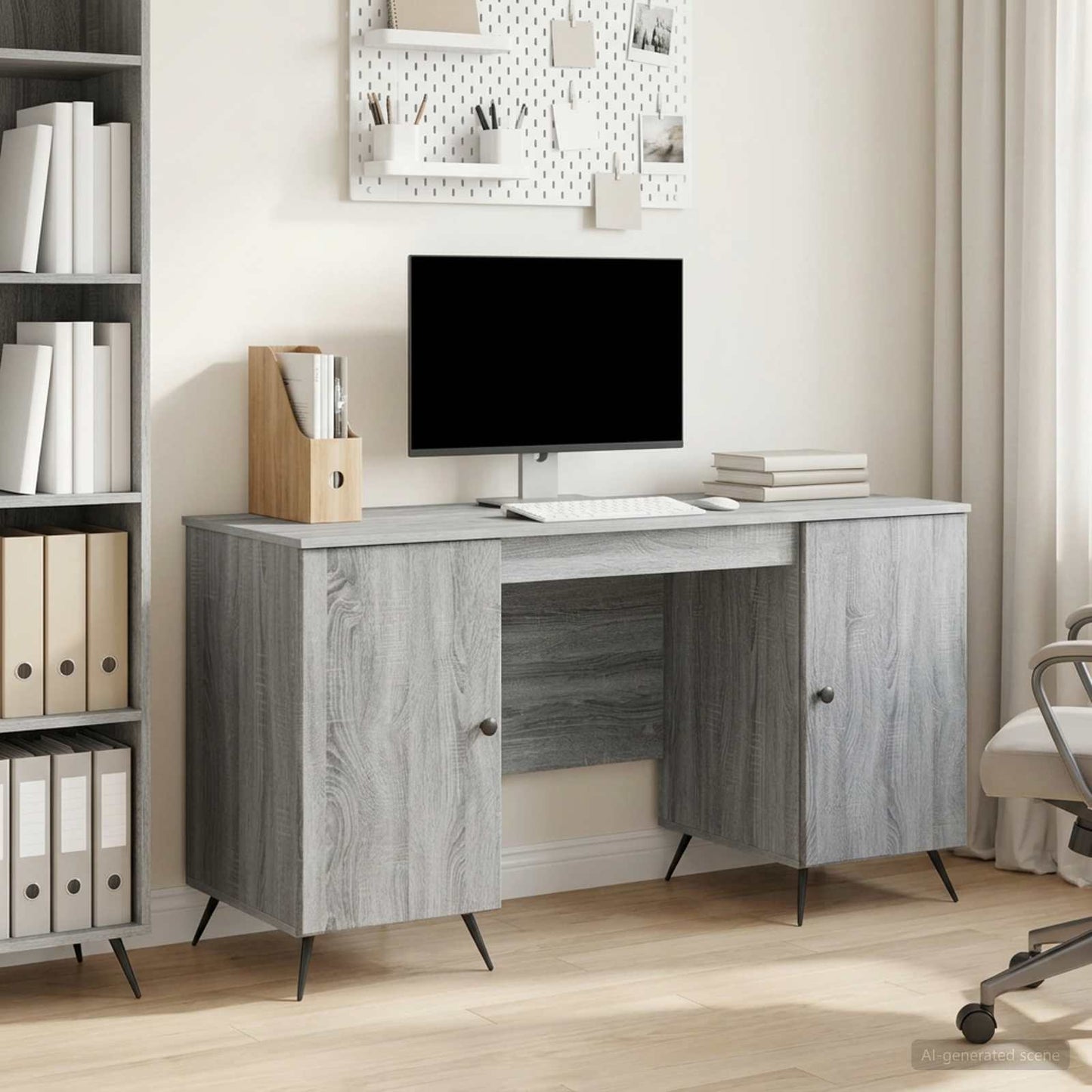 Desk with Shelf Grey Sonoma 142.5 x 50 x 75 cm Engineered Wood