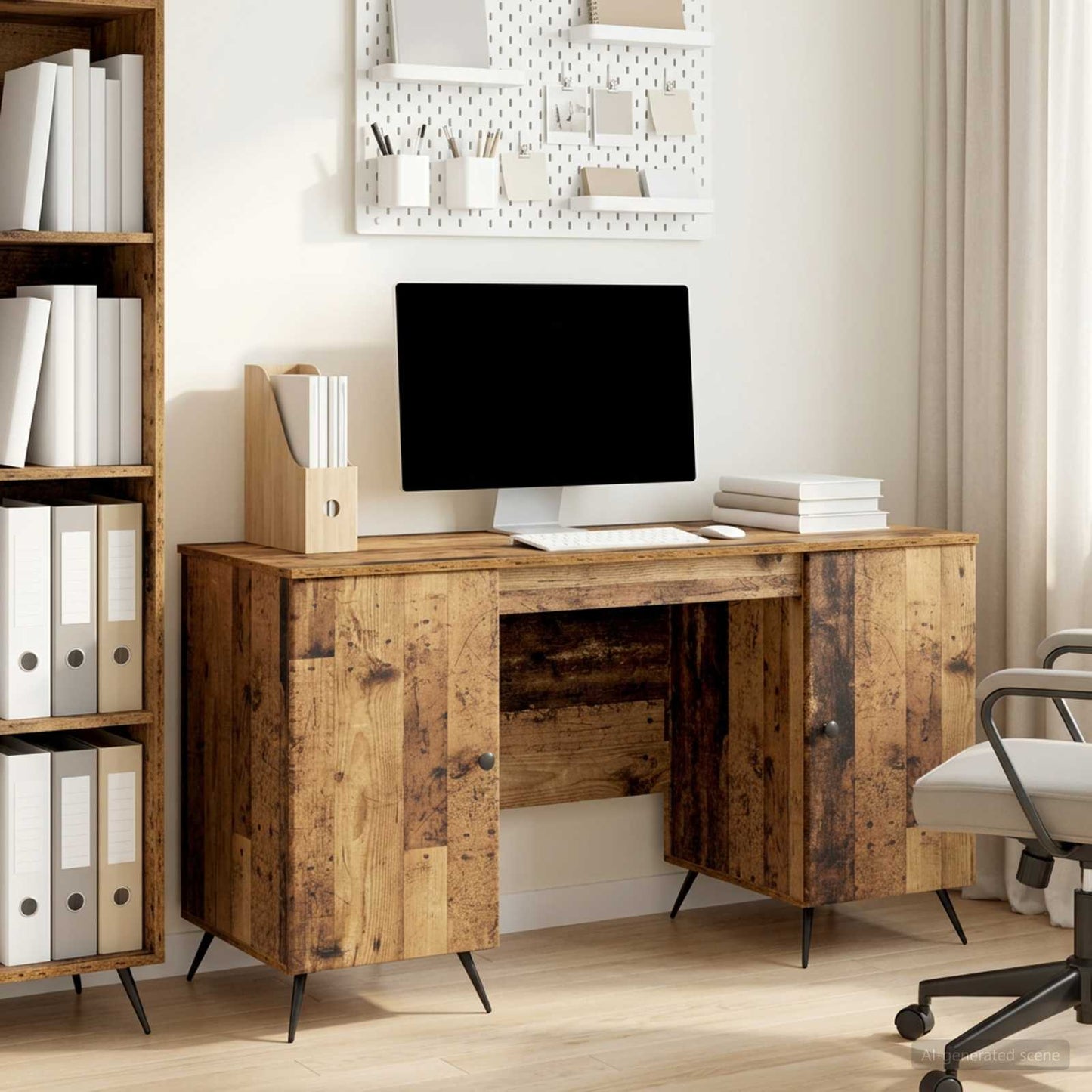 Desk with Shelf Old Wood 142.5 x 50 x 75 cm Engineered Wood