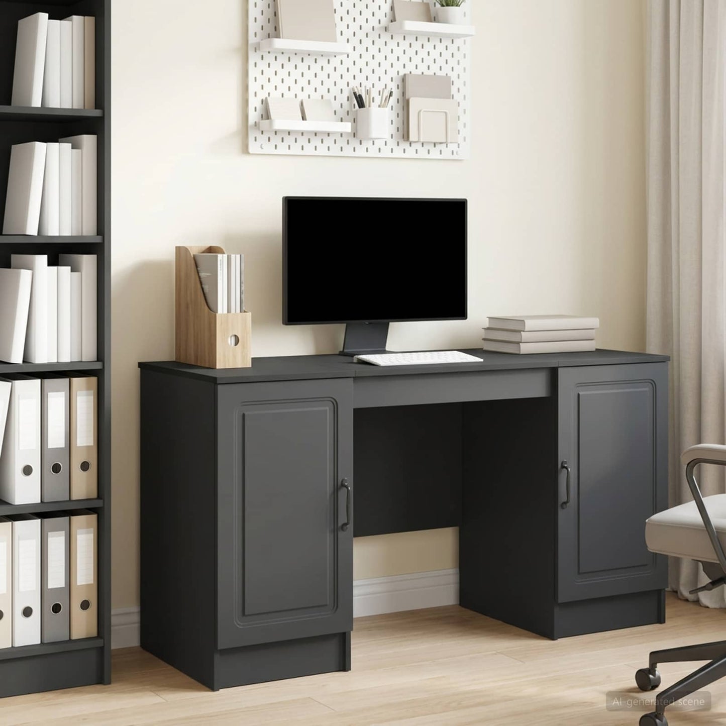 Desk with Shelf Black 142.5 x 50 x 75 cm Engineered Wood