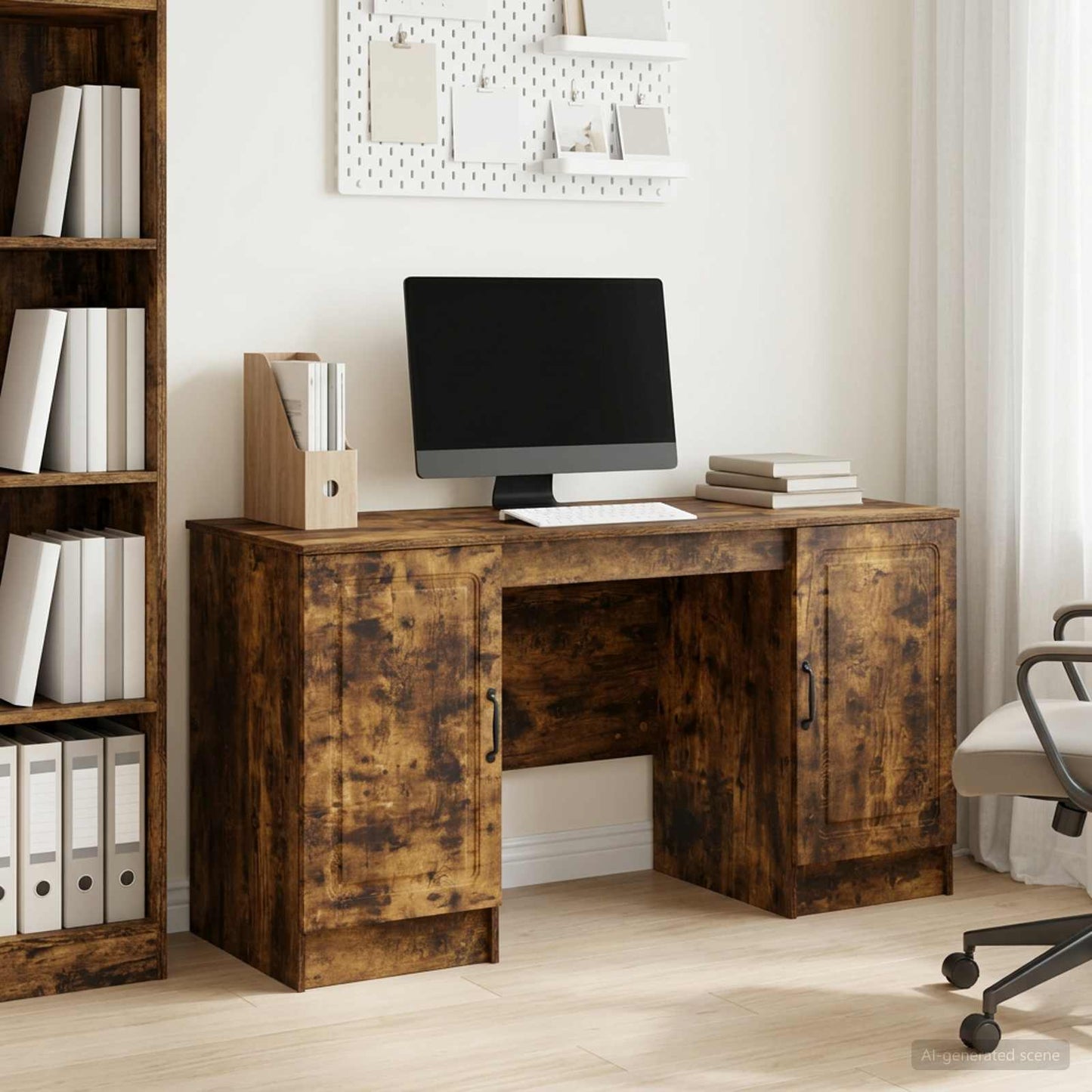 Desk Smoked Oak 142.5 x 50 x 75 cm Engineered Wood