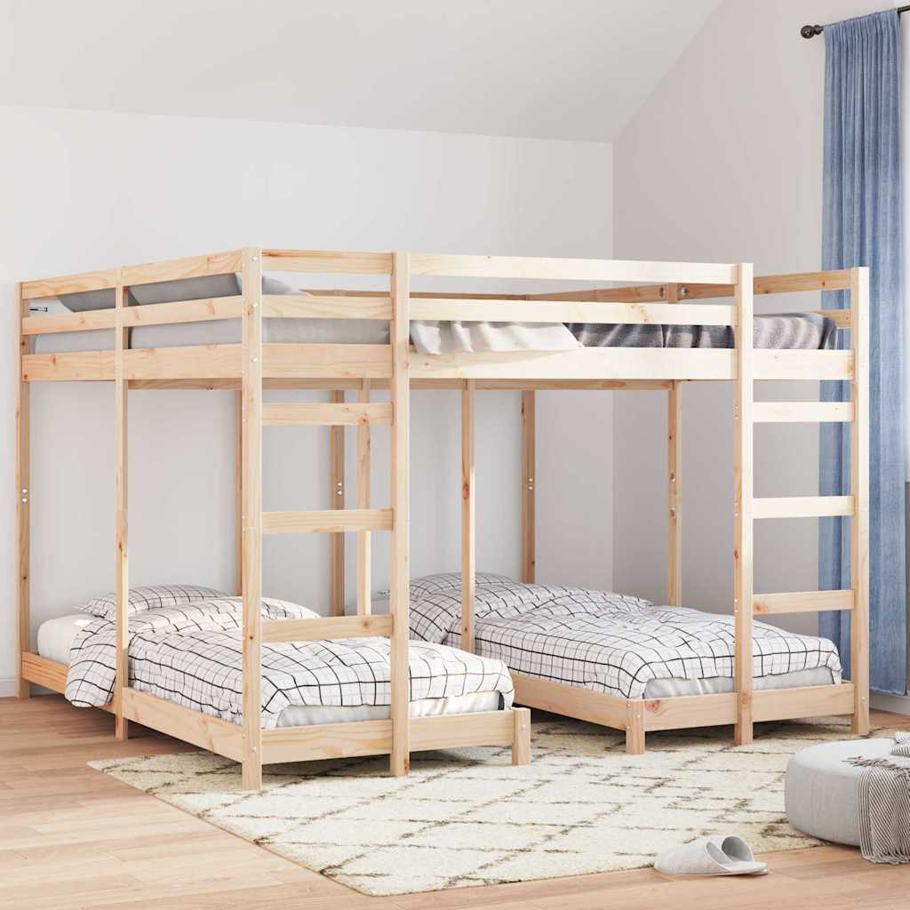 Triple Bunk Bed Frame Natural 80 / 200 x 200 cm Solid Pine Wood