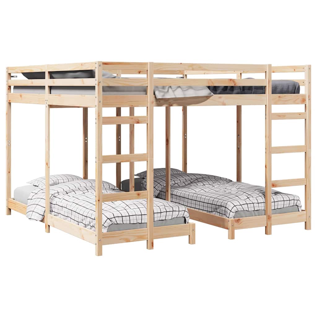 Triple Bunk Bed Frame Natural 80 / 200 x 200 cm Solid Pine Wood