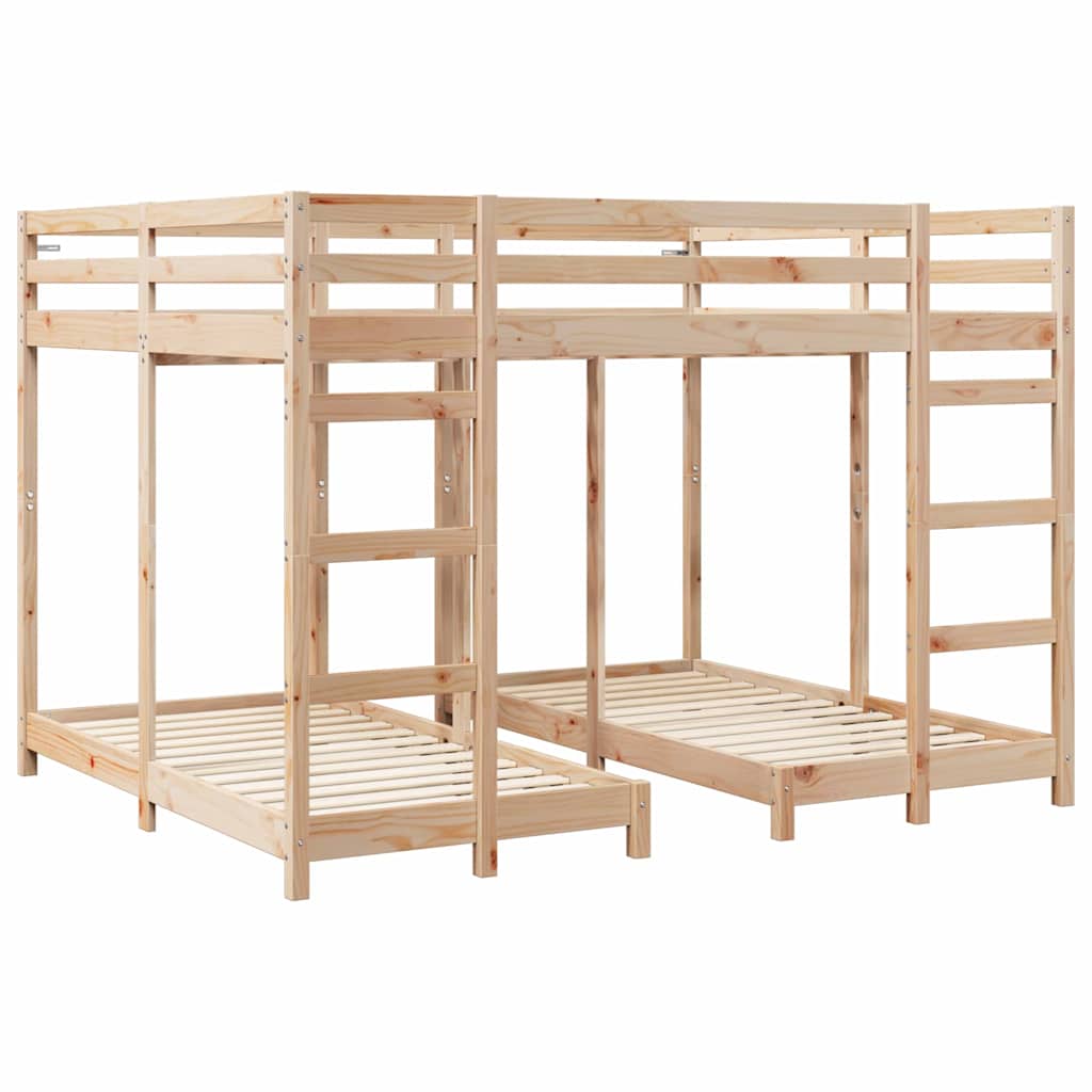 Triple Bunk Bed Frame Natural 80 / 200 x 200 cm Solid Pine Wood