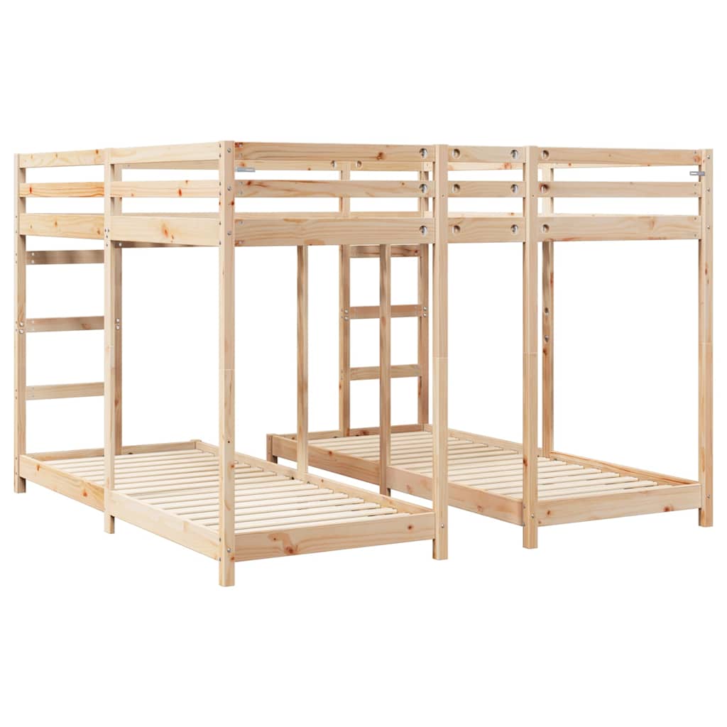Triple Bunk Bed Frame Natural 80 / 200 x 200 cm Solid Pine Wood