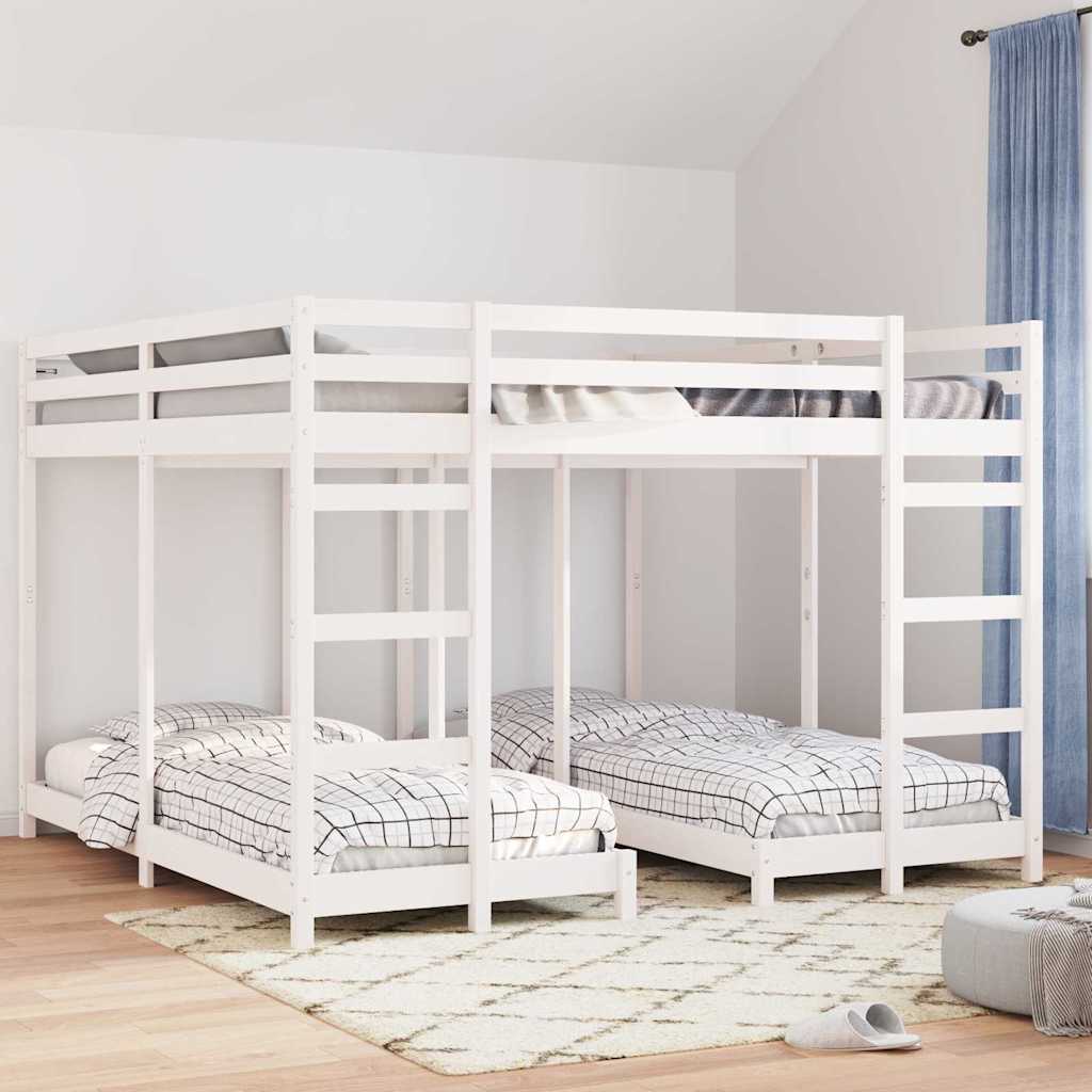 Triple Bunk Bed Frame White 200 x 200 cm Solid Pine Wood