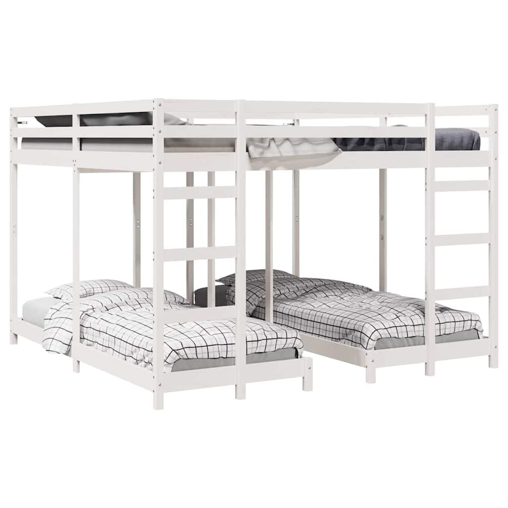 Triple Bunk Bed Frame White 200 x 200 cm Solid Pine Wood