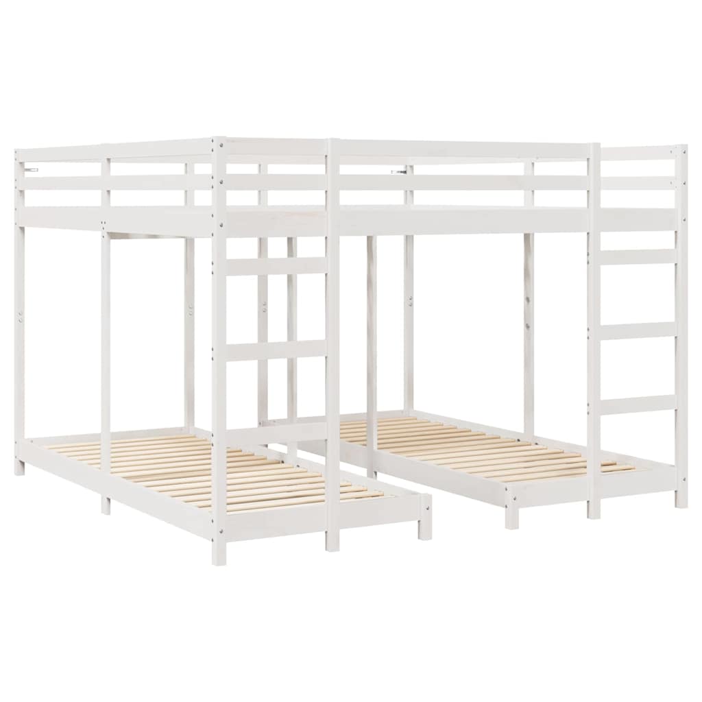 Triple Bunk Bed Frame White 200 x 200 cm Solid Pine Wood