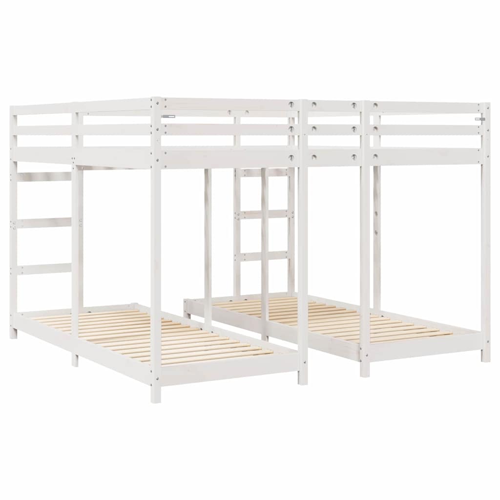 Triple Bunk Bed Frame White 200 x 200 cm Solid Pine Wood