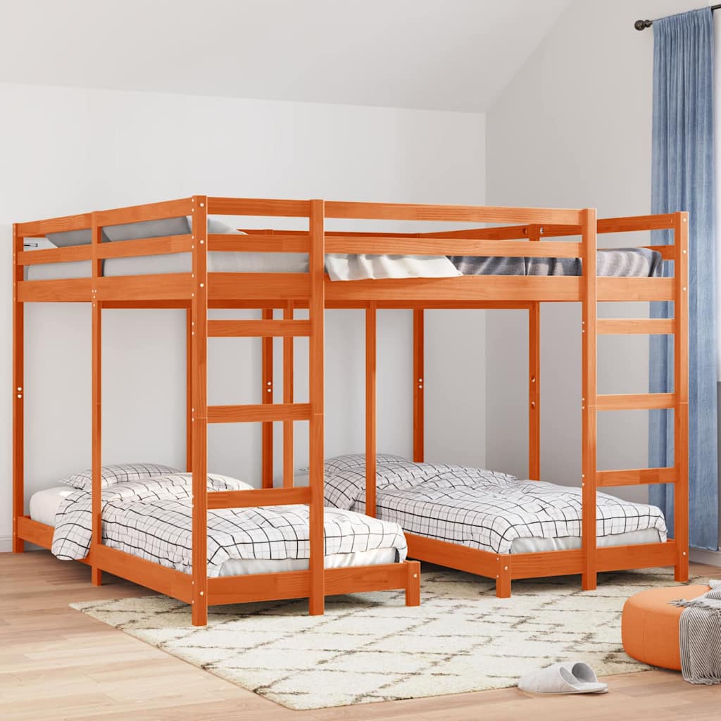 Triple Bunk Bed Frame Wax Brown 200 x 200 cm Solid Pine Wood