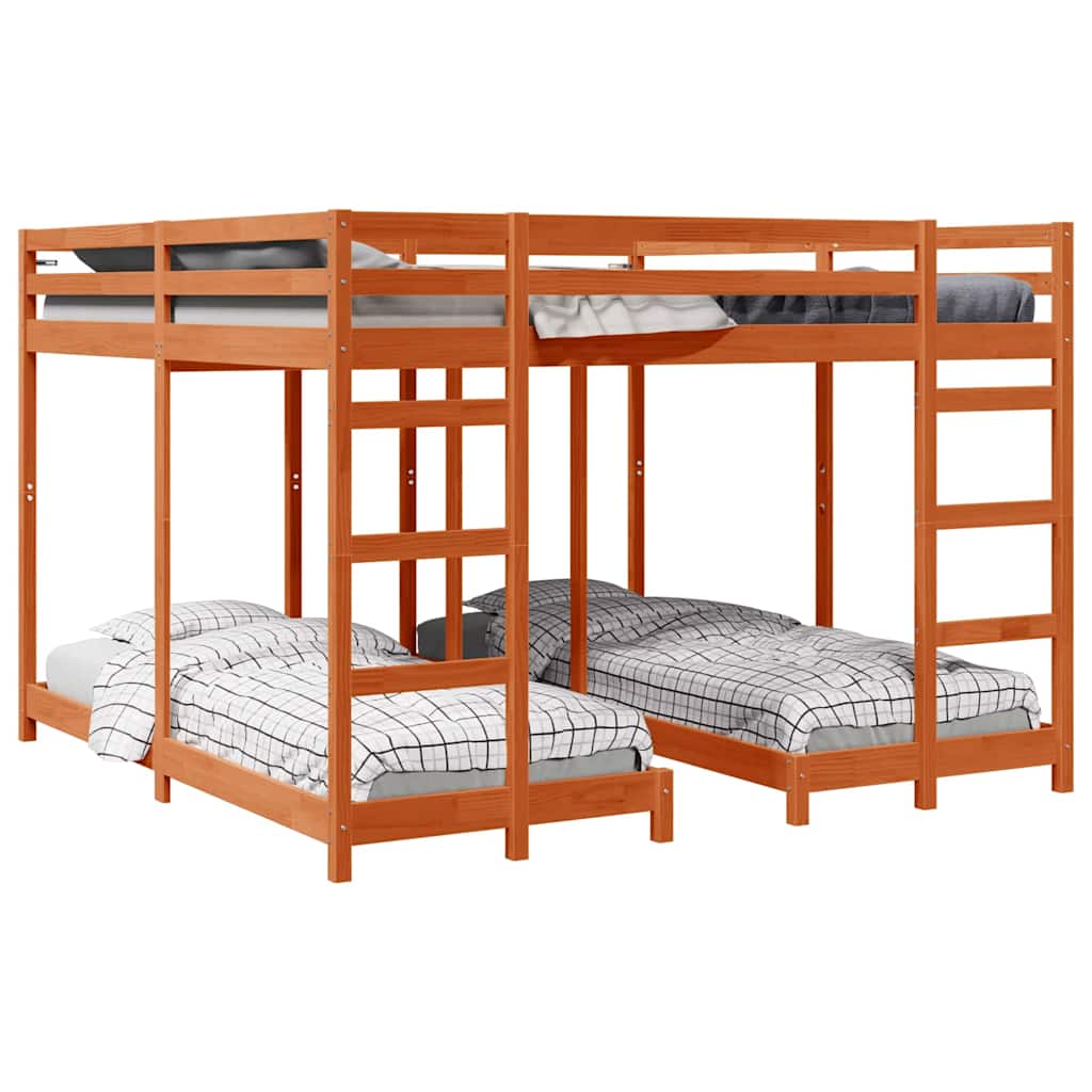 Triple Bunk Bed Frame Wax Brown 200 x 200 cm Solid Pine Wood