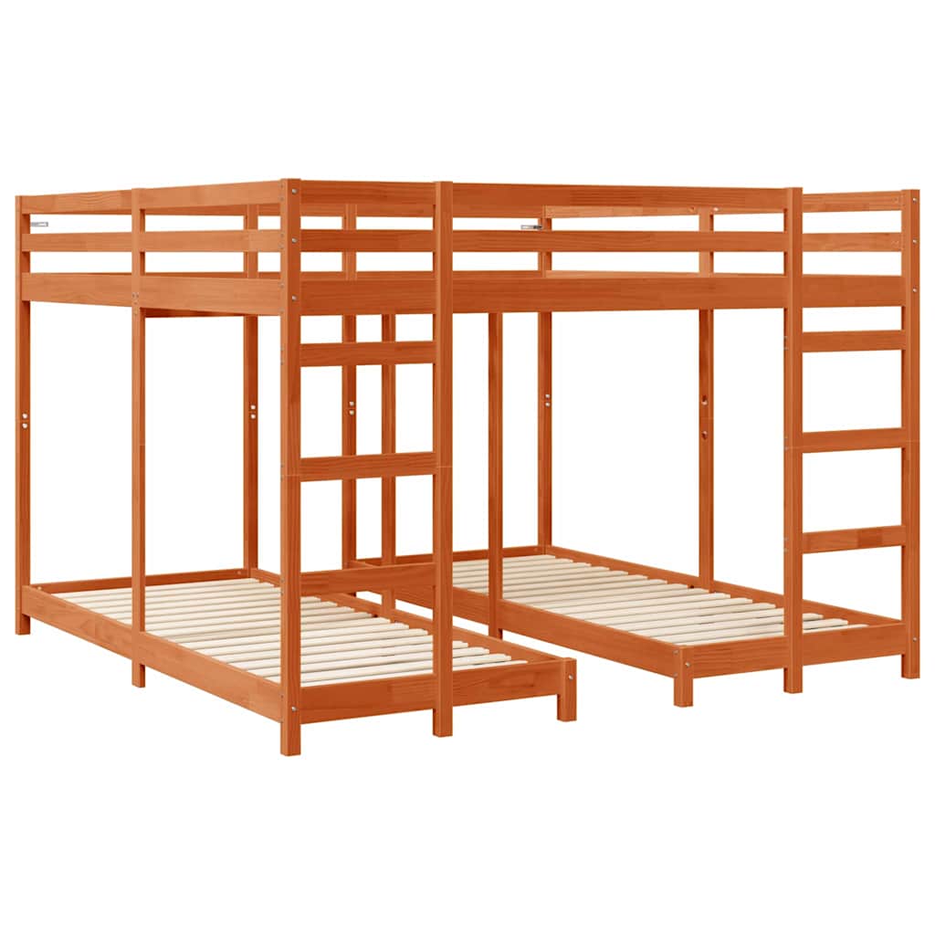 Triple Bunk Bed Frame Wax Brown 200 x 200 cm Solid Pine Wood