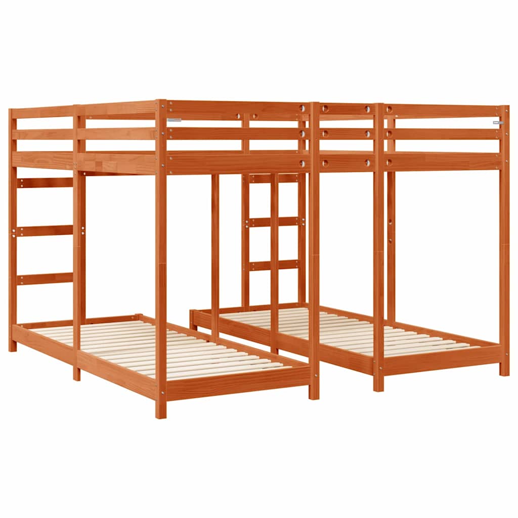 Triple Bunk Bed Frame Wax Brown 200 x 200 cm Solid Pine Wood